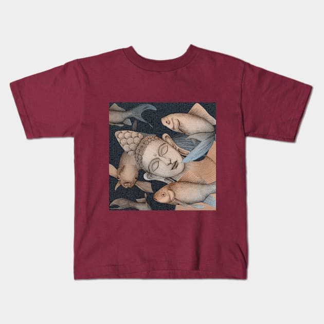 Sleeping Buddha with fish Kids T-Shirt by KindSpirits
